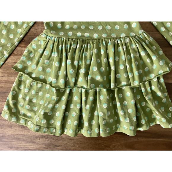 Mustard Pie Green Blue Dot Ruffled Tiered Long Sleeve Knit Tunic Top 6 - Picture 8 of 9